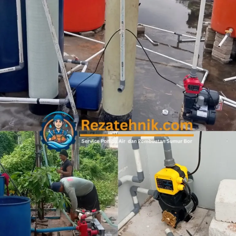 Teknisi Rezatehnik sedang memperbaiki pompa air
